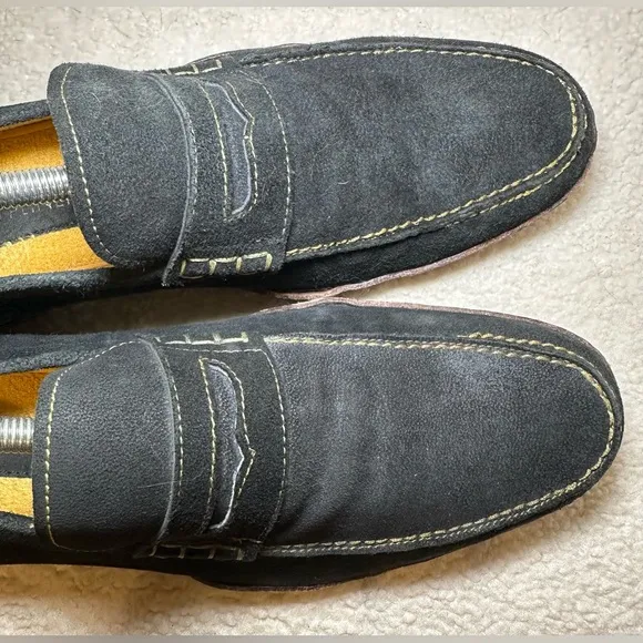 Donald J. Pliner navy blue brown skin leather suede loafers classic preppy 10.5