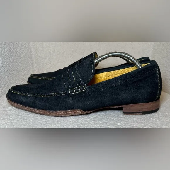 Donald J. Pliner navy blue brown skin leather suede loafers classic preppy 10.5