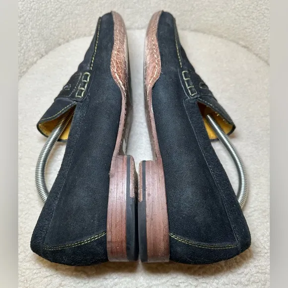 Donald J. Pliner navy blue brown skin leather suede loafers classic preppy 10.5