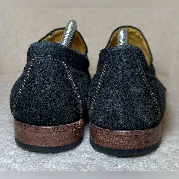 Donald J. Pliner navy blue brown skin leather suede loafers classic preppy 10.5