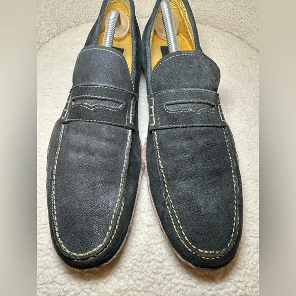 Donald J. Pliner navy blue brown skin leather suede loafers classic preppy 10.5