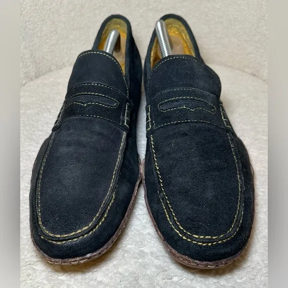 Donald J. Pliner navy blue brown skin leather suede loafers classic preppy 10.5