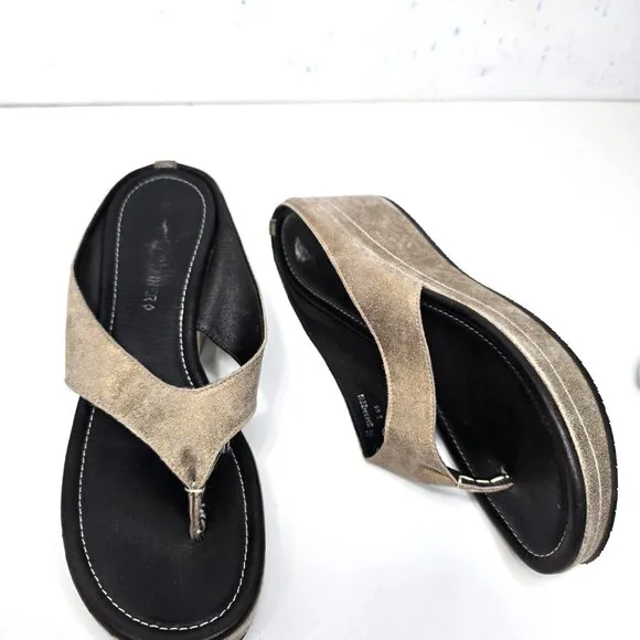 Donald J. Pliner Shaheen Metallic Thong Platform Leather Wedge Sandals Size 10