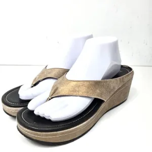 Donald J. Pliner Shaheen Metallic Thong Platform Leather Wedge Sandals Size 10