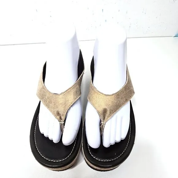 Donald J. Pliner Shaheen Metallic Thong Platform Leather Wedge Sandals Size 10