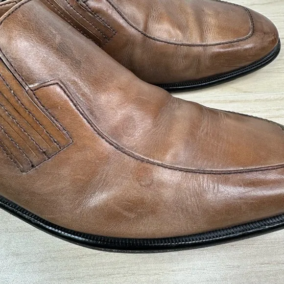Donald J Pliner Shoes Mens Geva 11M Brown Leather Slip-On Square Toe‎ Loafers