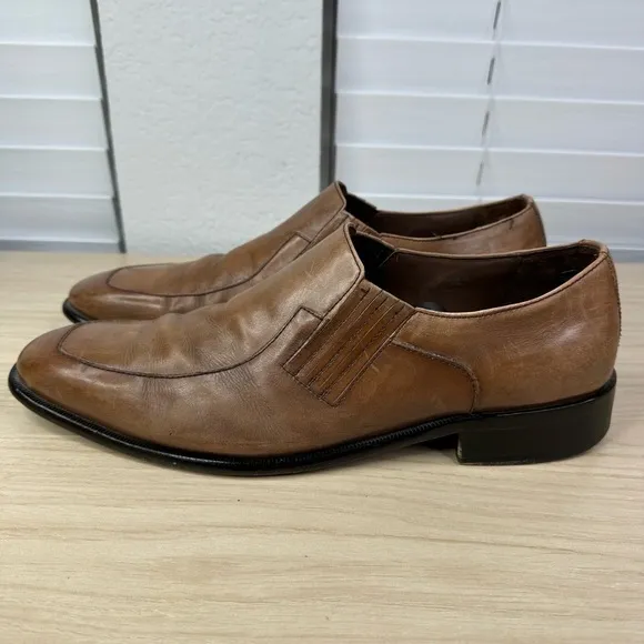 Donald J Pliner Shoes Mens Geva 11M Brown Leather Slip-On Square Toe‎ Loafers