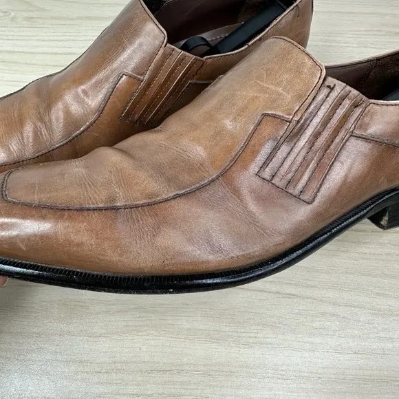 Donald J Pliner Shoes Mens Geva 11M Brown Leather Slip-On Square Toe‎ Loafers