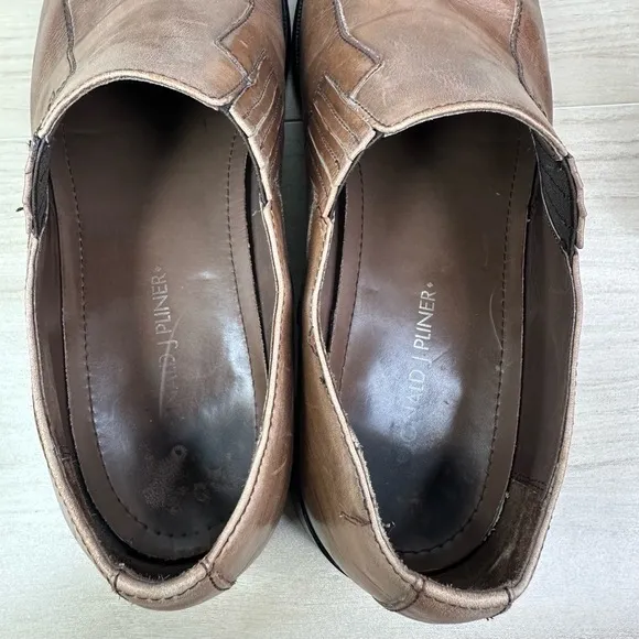 Donald J Pliner Shoes Mens Geva 11M Brown Leather Slip-On Square Toe‎ Loafers