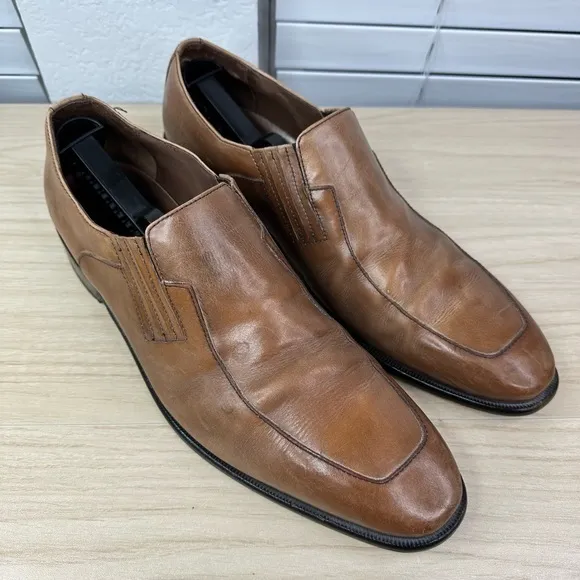 Donald J Pliner Shoes Mens Geva 11M Brown Leather Slip-On Square Toe‎ Loafers