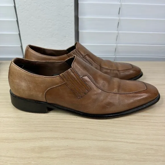 Donald J Pliner Shoes Mens Geva 11M Brown Leather Slip-On Square Toe‎ Loafers
