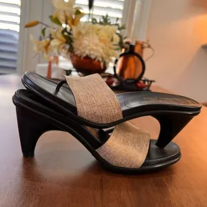 Donald J. Pliner Tatum Thong Slide Golden Metallic Sandal 2.5&quot; Heels Size 7.5M