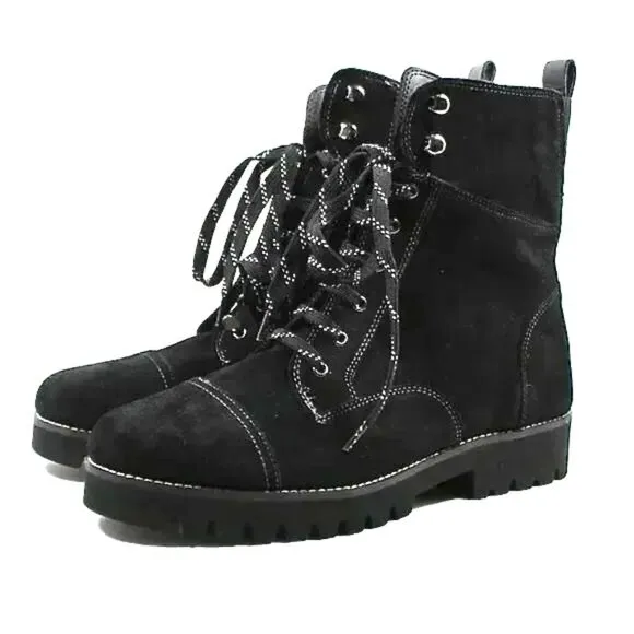 Donald Pliner Black Suede Lug Sole Combat Boot Lace-up Womens Size 8.5 - NEW