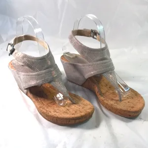 Donald Pliner Gilee Women’s Metallic Gray Suede Thong Cork Wedges