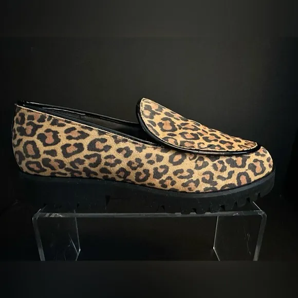Donald Pliner Leopard Print Loafers Platform Lugged Black Tan Women’s 17.5