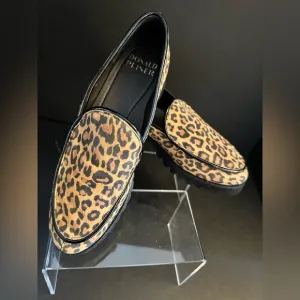 Donald Pliner Leopard Print Loafers Platform Lugged Black Tan Women’s 17.5