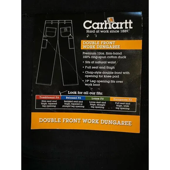 Double Front Work Dungarees Black Denim Relaxed Fit Men’s Size 58-32 Work Pants