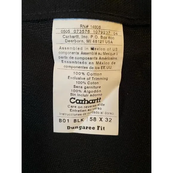 Double Front Work Dungarees Black Denim Relaxed Fit Men’s Size 58-32 Work Pants