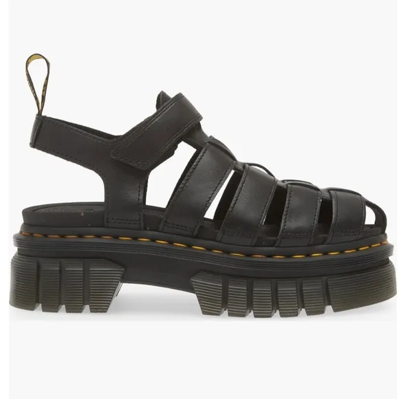 Dr. Martens Ricki Fisherman Platform Sandals Women's Black Chunky Leather Size 9