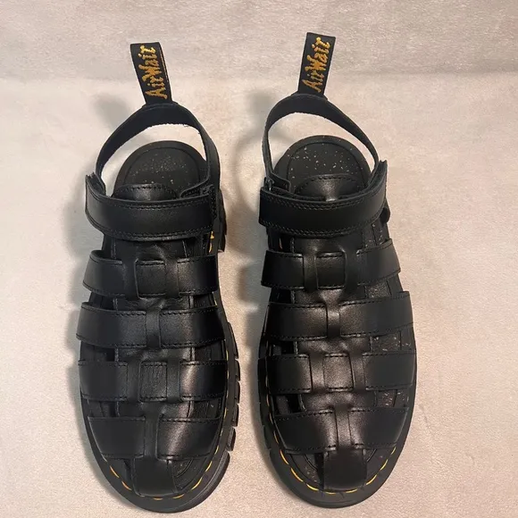 Dr. Martens Ricki Fisherman Platform Sandals Women's Black Chunky Leather Size 9