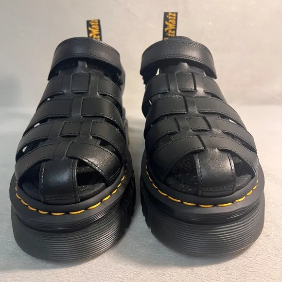 Dr. Martens Ricki Fisherman Platform Sandals Women's Black Chunky Leather Size 9