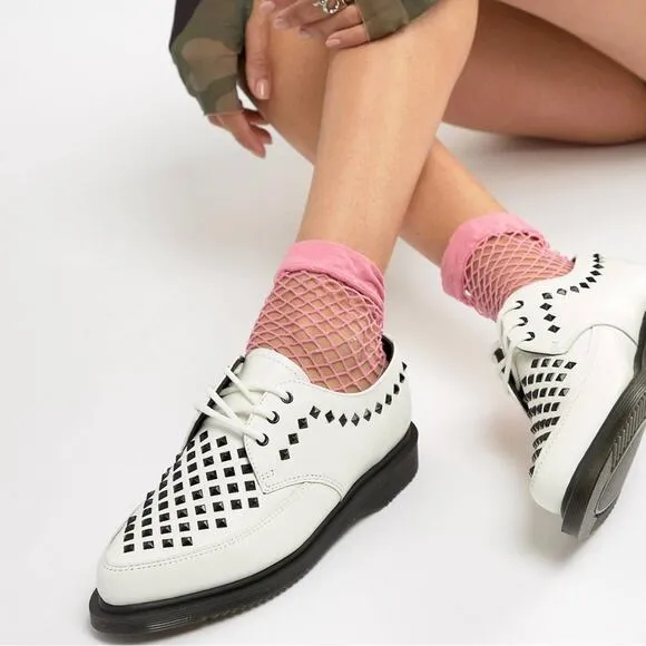 Dr. Martens Willis Stud Creeper White Smooth Leather Loafers
