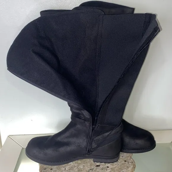 Dream Cloud Faux-Leather Black Casual Buckle Detailed Riding Boot Women Size 12