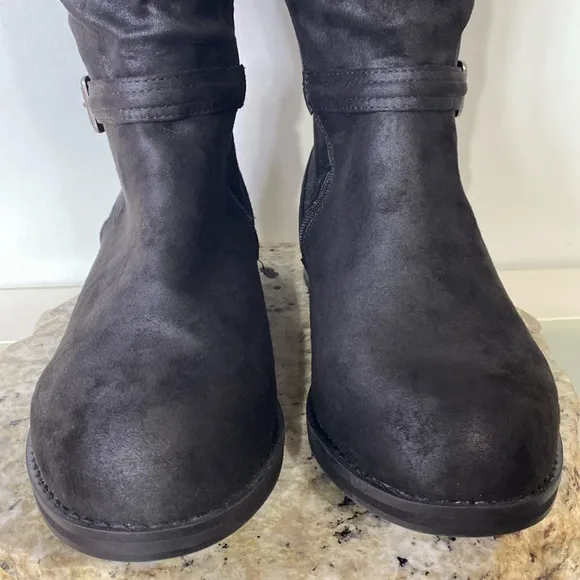 Dream Cloud Faux-Leather Black Casual Buckle Detailed Riding Boot Women Size 12