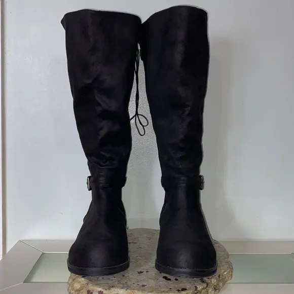 Dream Cloud Faux-Leather Black Casual Buckle Detailed Riding Boot Women Size 12