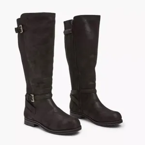 Dream Cloud Faux-Leather Black Casual Buckle Detailed Riding Boot Women Size 12