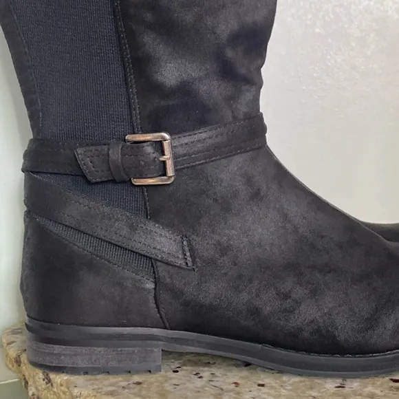 Dream Cloud Faux-Leather Black Casual Buckle Detailed Riding Boot Women Size 12