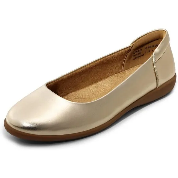 Dream Pairs Flat Shoes Women Gold Polyurethane (PU) Comfortable Ballet Shoes