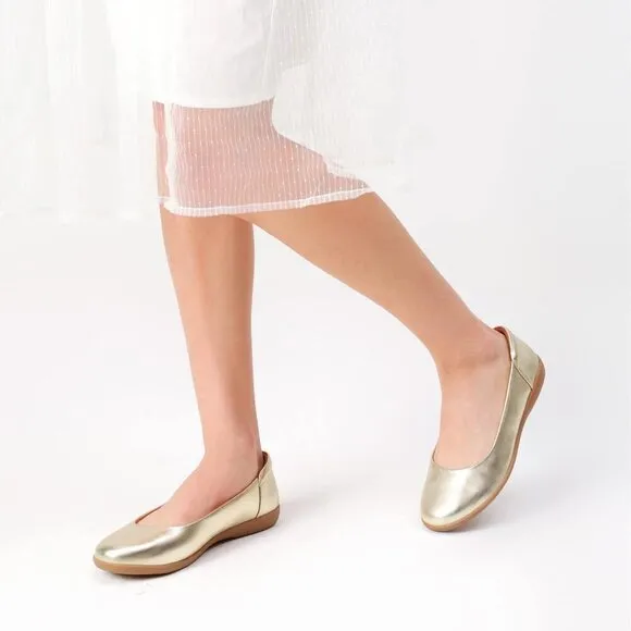 Dream Pairs Flat Shoes Women Gold Polyurethane (PU) Comfortable Ballet Shoes