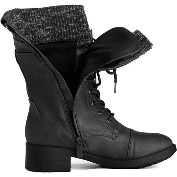 DREAM PAIRS Women's Winter Lace up Mid Calf Combat Riding Military Boots