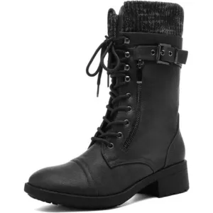 DREAM PAIRS Women's Winter Lace up Mid Calf Combat Riding Military Boots