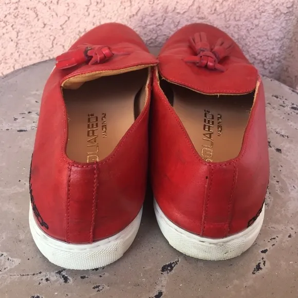 Dsquared2 Red Leather Tassel Loafers Kiltie Mens 8.5 Slip On Removable Insoles