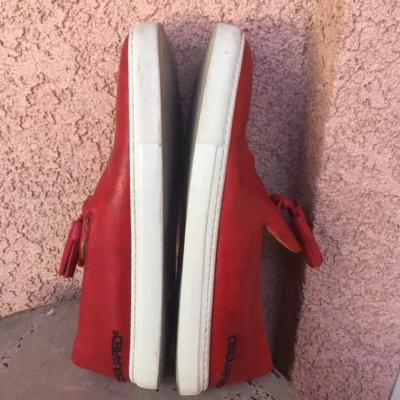 Dsquared2 Red Leather Tassel Loafers Kiltie Mens 8.5 Slip On Removable Insoles