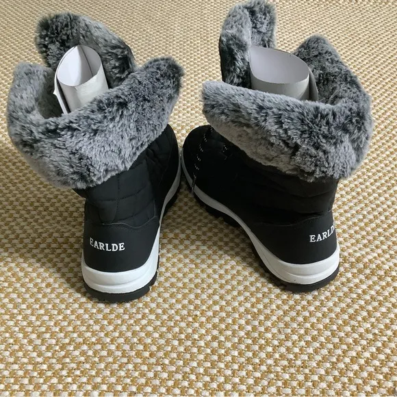 EARLDE Womens snow boots with waterproof lace up mid calf outdoor  size 7.5 wide