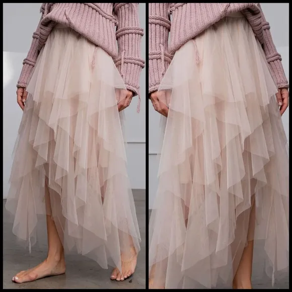 EASEL &quot;Fairy Tale&quot; Tiered Mesh Overlay Waterfall Lined Midi Maxi Ballerina Skirt