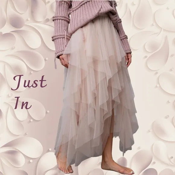 EASEL &quot;Fairy Tale&quot; Tiered Mesh Overlay Waterfall Lined Midi Maxi Ballerina Skirt