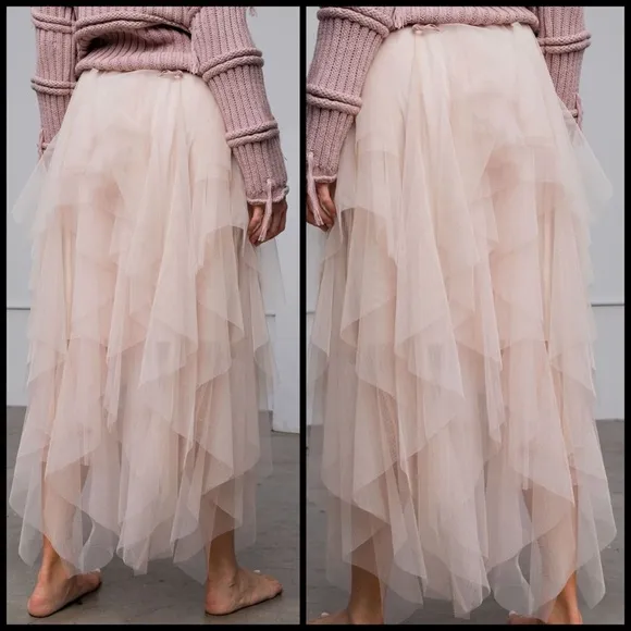 EASEL &quot;Fairy Tale&quot; Tiered Mesh Overlay Waterfall Lined Midi Maxi Ballerina Skirt