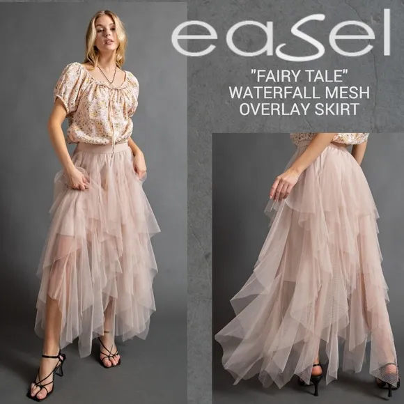 EASEL &quot;Fairy Tale&quot; Tiered Mesh Overlay Waterfall Lined Midi Maxi Ballerina Skirt