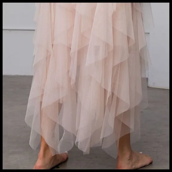 EASEL &quot;Fairy Tale&quot; Tiered Mesh Overlay Waterfall Lined Midi Maxi Ballerina Skirt