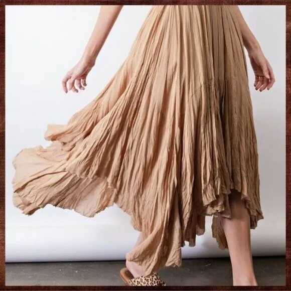 EASEL Crinkled Chiffon Overlay Uneven Hem Midi-Maxi Lined Skirt Dress
