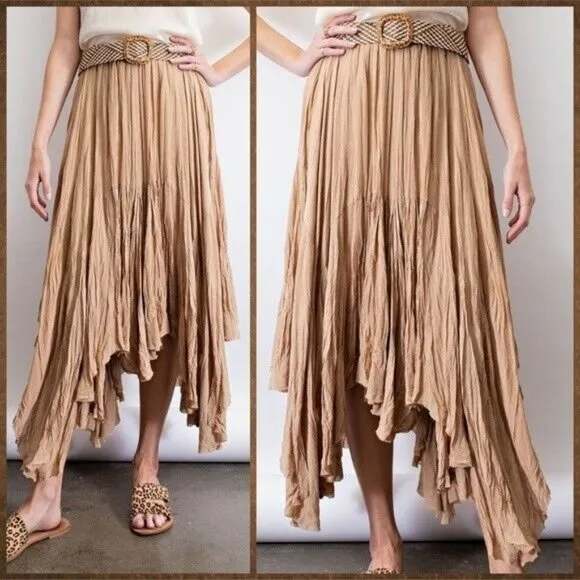 EASEL Crinkled Chiffon Overlay Uneven Hem Midi-Maxi Lined Skirt Dress