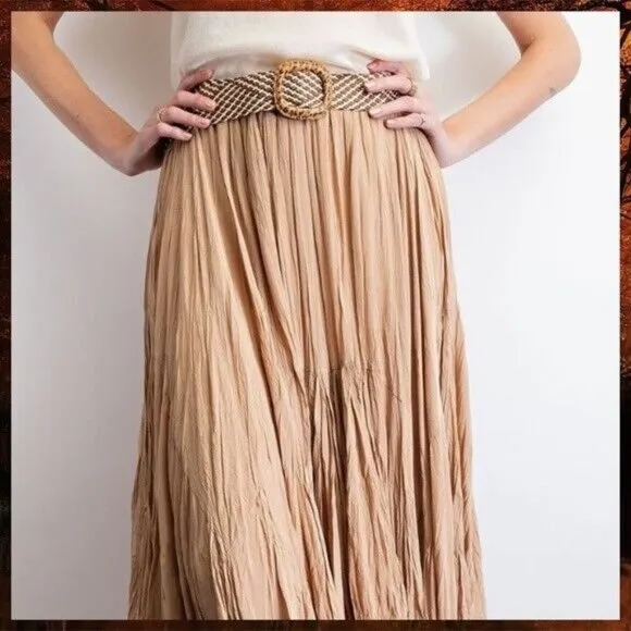 EASEL Crinkled Chiffon Overlay Uneven Hem Midi-Maxi Lined Skirt Dress