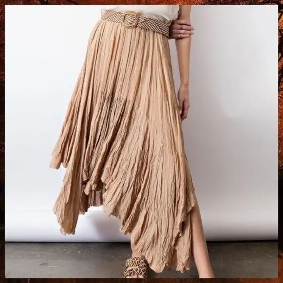 EASEL Crinkled Chiffon Overlay Uneven Hem Midi-Maxi Lined Skirt Dress