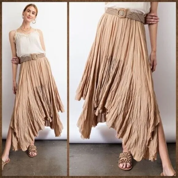 EASEL Crinkled Chiffon Overlay Uneven Hem Midi-Maxi Lined Skirt Dress