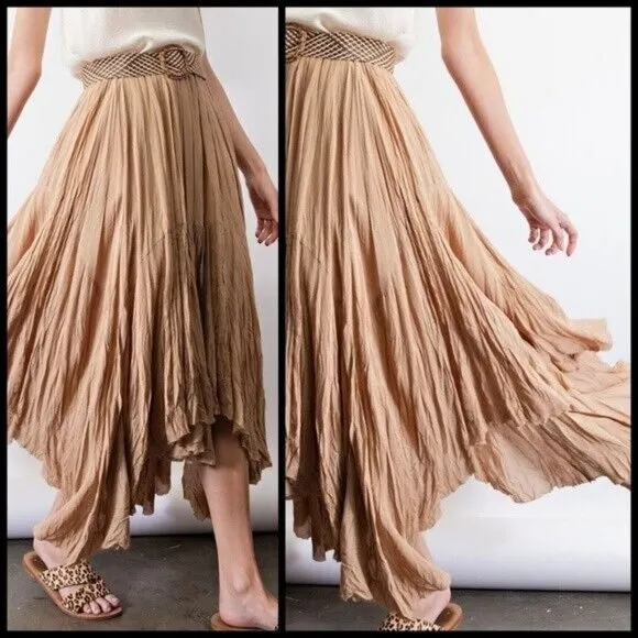 EASEL Crinkled Chiffon Overlay Uneven Hem Midi-Maxi Lined Skirt Dress