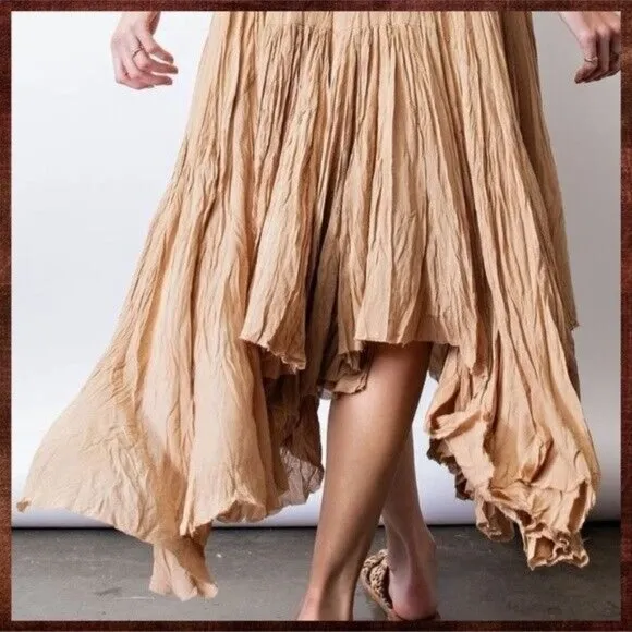 EASEL Crinkled Chiffon Overlay Uneven Hem Midi-Maxi Lined Skirt Dress